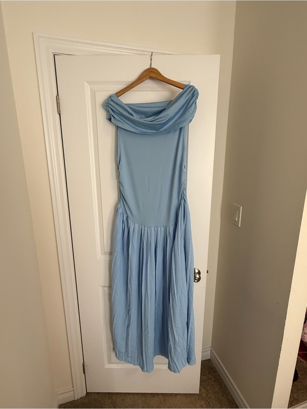 Maternity Light Blue Off-Shoulder Maxi Dress